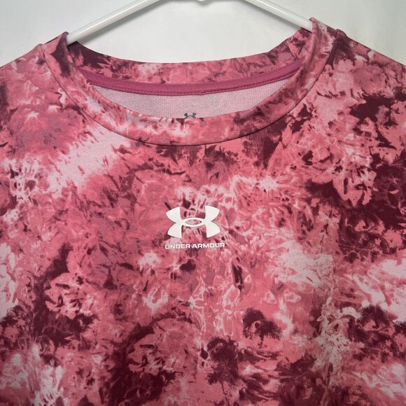Under Armour Crewneck Cropped Sweatshirt Womens Size Large Pink Camo Long Sleeve - Picture 2 of 12